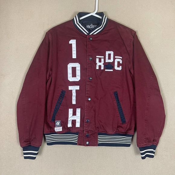 10 Deep Jacket Adult Medium Red Bomber Snap Logo Pockets Mens - Picture 1 of 13